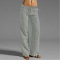 thumbnail image 1 of Gray Womens Sweatpants Linen Pants Women Casual Straight Leg Elastic Waisted Drawstring Pants Comfy Solid Long Trousers with Pockets Sweatpants Womens Fashion, 1 of 6