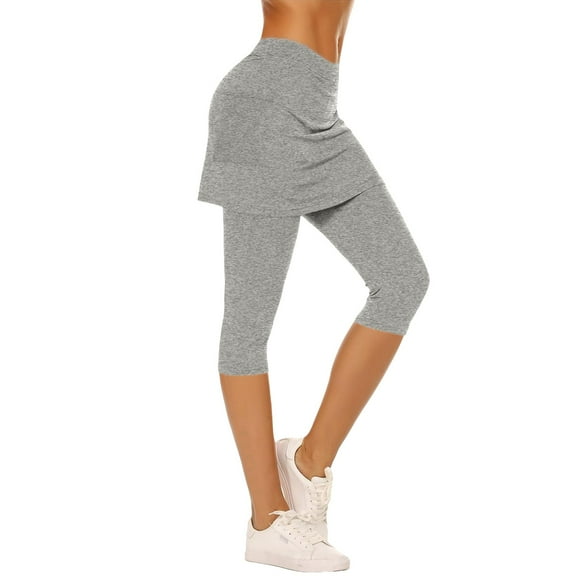 Gray Womens Sweatpants Skirted Leggings for Women Athletic Skorts Gym Tennis Yoga Legging High Waisted Leggings with Skirts Capri Pants for Women
