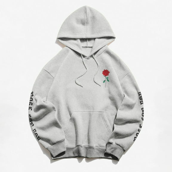 Gray Womens Sweatshirt Women's Rose for You Letter Rose Printed Long Sleeved Hoodie with Pockets Fall Clothes for Women