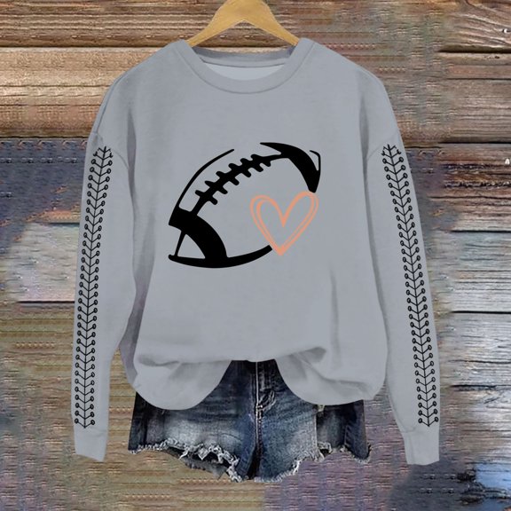 Gray Womens Tops Football Funny Sweatshirt for Women Graphic Print Sunday Casual Long Sleeve Crewneck 2025 Fall Pullover Fall Outfits for Women 2025