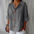 thumbnail image 1 of Gray Womens Tops Linen Shirts for Women Summer Cotton Linen V Neck 3/4 Sleeve Tops Loose Vacation Beach Solid Blouses Tunic Tops Shirts for Women, 1 of 6