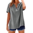 thumbnail image 1 of Gray Womens Tops Loose Button Shirt Top Stand Solid Color Sleeve Collar Casual Women's Shirt Women's Shirt Shirts for Women, 1 of 4