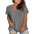 thumbnail image 1 of Gray Womens Tops Plus Size V Neck T Shirts Short Sleeve Tops Casual Summer Tshirts Loose Fit Tee Shirts for Women, 1 of 5