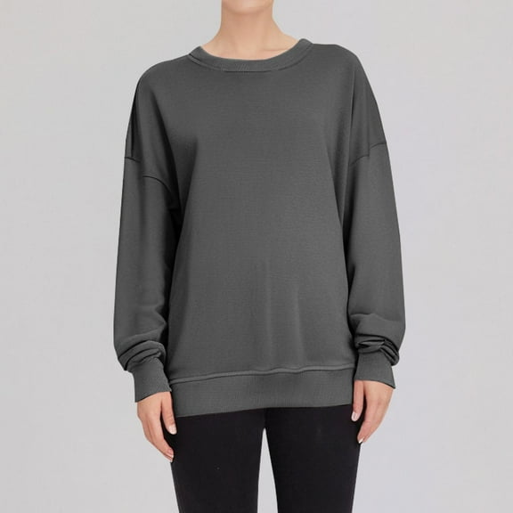 Gray Womens Tops Woman's Casual Fashion Long Sleeve Solid Color Round Collar Hoodie Tops Shirts for Women