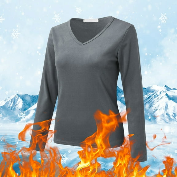 Gray Womens Tops Women Crew Neck Fleece Lined Thermal Thermal Underwear Slim Tops Long Sleeve Thermal Shirts Winter Tops Going Out Tops for Women