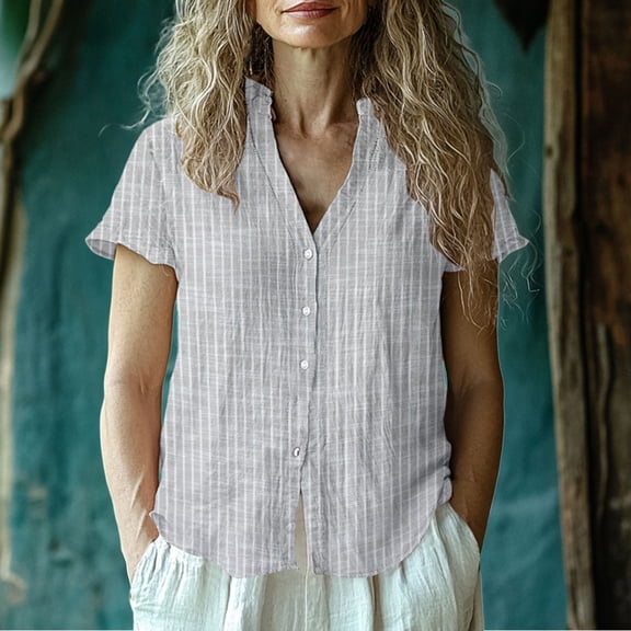 Gray Womens Tops Women's Casual Short Sleeve Regular Cardigan Top Shirt Shirts for Women