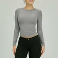 thumbnail image 1 of Gray Womens Tops Women’s Long Sleeve Round Neck Crop Top Tee Shirt Basic Solid Tight Slim Fit Cropped Shirt Workout Yoga Shirts for Women, 1 of 5