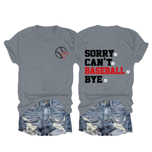 Gray Womens Tops Women's Spring/summer Baseball Print Loose T Shirt Short Sleeve Top