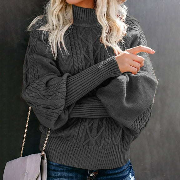 Gray Womens Tops Women's Winter New Mid Neck Loose Long Sleeve Knitted Solid Color Sweater Fall Outfits for Women 2025
