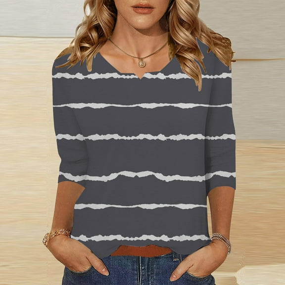 Gray Womens Tops Womens 3/4 Length Sleeve Tunic Tops Casual V Neck Shirts Basic Tees Business Work Blouses Summer Fall 2025 Clothes Shirts for Women