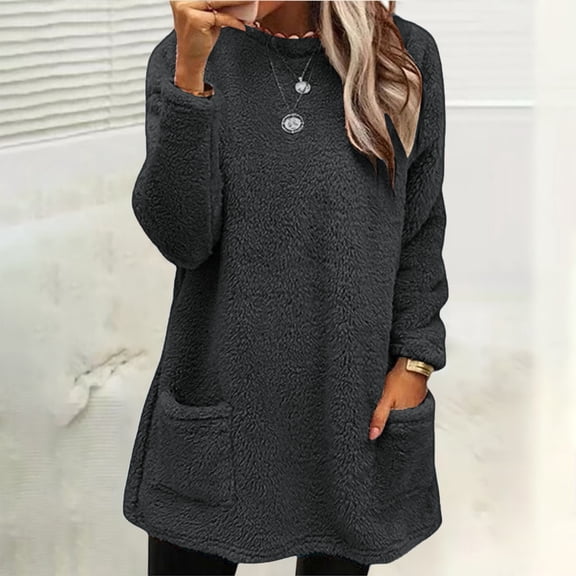 Gray Womens Tops Womens Winter Coat Loose Wool Jacket Long Sleeved Jumper with Pockets Fall Outfits for Women 2025