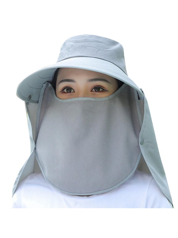 Gray Womens Wide Brim Sun Hat With Face Cover For Outdoor Sun Protection Gardening Hiking Beach Outings And Daily Use Shielding