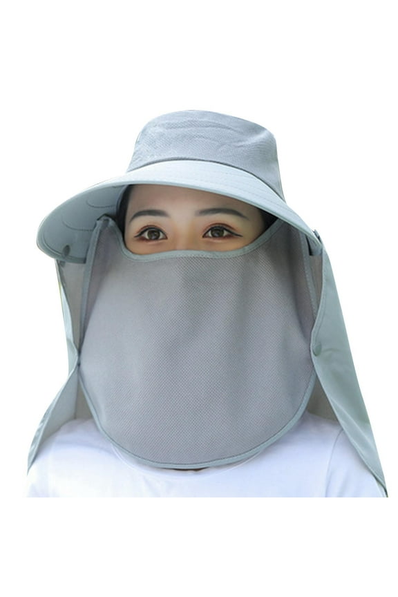 Gray Womens Wide Brim Sun Hat With Face Cover For Outdoor Sun Protection Gardening Hiking Beach Outings And Daily Use Shielding