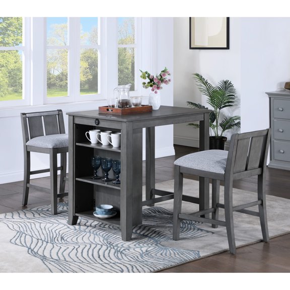 Gray Wood+Fabric Design | Space-Saving Dining Set for Family Gatherings | Enjoy Ergonomic Seating