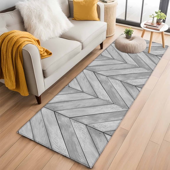 Gray Wood Grain 2'x6' Runner Rugs for Hallway Kitchen Bedside Non Slip Washable, Retro Minimalist Geometric Art Entryway Rug Runners with Rubber Backing, Long Carpet Runner for Laundry Room