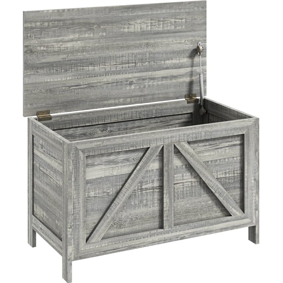 Gray Wood Grain 30" Storage Unit With Ample - For Bedroom, Entryway, Living Area Chest Hinge & Lift Top Room