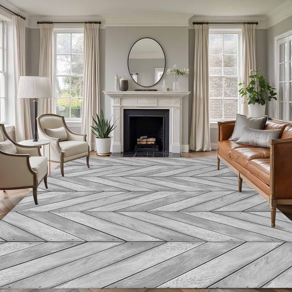 Gray Wood Grain Area Rugs 6'x9', Washable Small Throw Rugs for Kitchen Dining room, Retro Minimalist Geometric Art Indoor Outdoor Rug Non-Slip Low Pile Carpet Runner Reversible Floor Mats