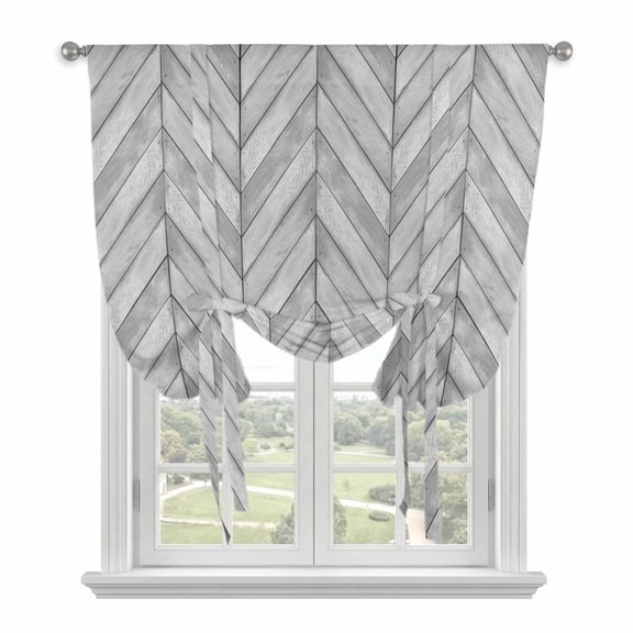 Gray Wood Grain Balloon Curtains for Windows, Bedroom Curtains 54 Inch Length, Retro Minimalist Geometric Art Tie Up Curtains Panels Thermal Insulated Bathroom Curtains Window 42"x54"