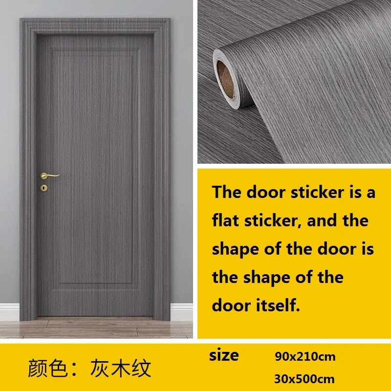 Gray Wood Grain Door Sticker Self Adhesive Furniture Desktop