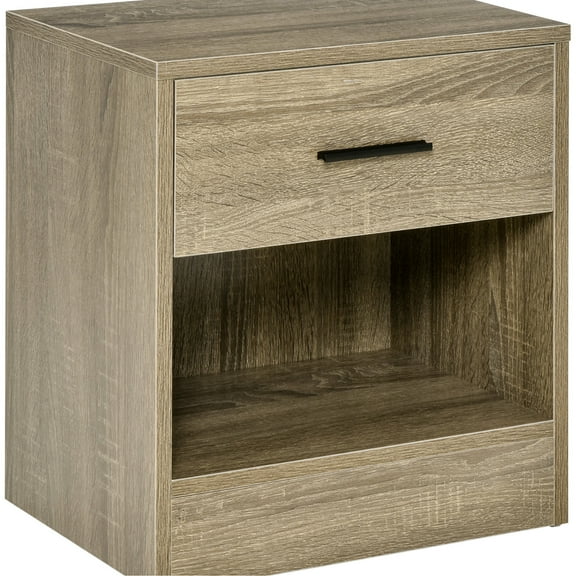 Gray Wood Grain End Table - Side With Drawer And Shelf For Bedroom Living Space Storage Room