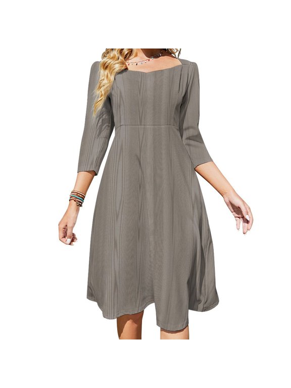 Gray Wood Grain Pattern Womens Summer Dress Tie Back A Line Flare Dress