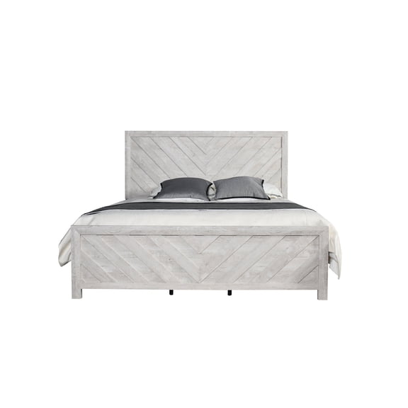 Gray Wood King Slat Bed with Stylish Headboard / Make Bedroom a Comfortable Haven