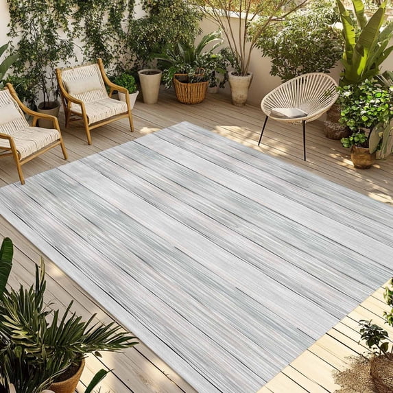 Gray Wood Outdoor Rug for Patio/Deck/Porch, Non-Slip Large Area Rug 4 x 6 Ft, Modern Art Retro Grey Wooden Textures Indoor Outdoor Rugs Washable Area Rugs, Reversible Camping Rug Carpet Runner