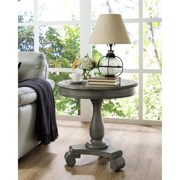 Gray Wood Pedestal Side Table | Suitable for Displaying Decor in Hallway | Built from Sturdy Wood | Resolves Issue of Empty Hallway Spaces