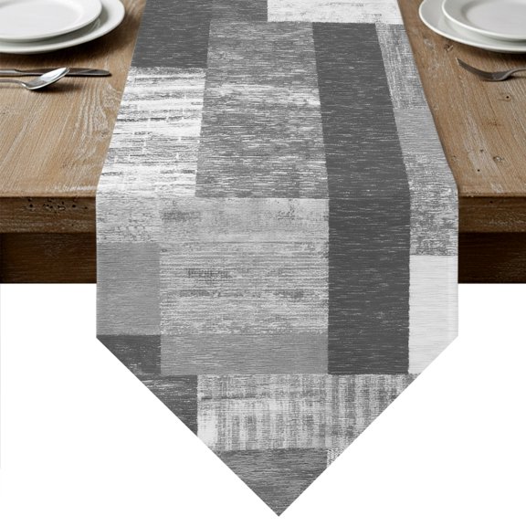 Gray Wood Plank Table Runner Linen Burlap Table Runner 36 Inches Small Retro Rustic Wooden Patchwork Texture Dresser Scarves for Kitchen Island Coffee Dining Room Party Wedding Holiday Decor 13"x36"