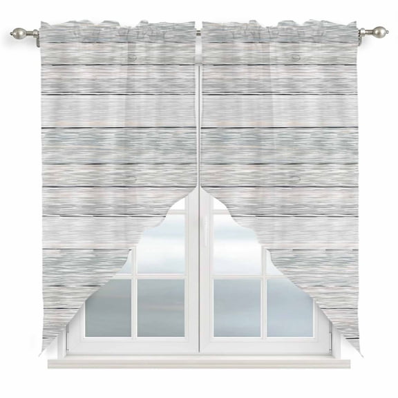 Gray Wood Swag Valances for Windows, Kitchen Curtains 36 Inch Length 2 Panels Set, Modern Art Retro Grey Wooden Textures Short Curtains for Small Windows Rod Pocket Cafe Curtains Drapes 28"x36"