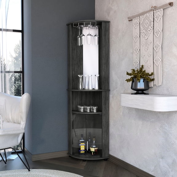 Gray Wood Tone - Showcase Spirits with Twin Glass Doors - Home Bar Setup - Elevated Bar Experience