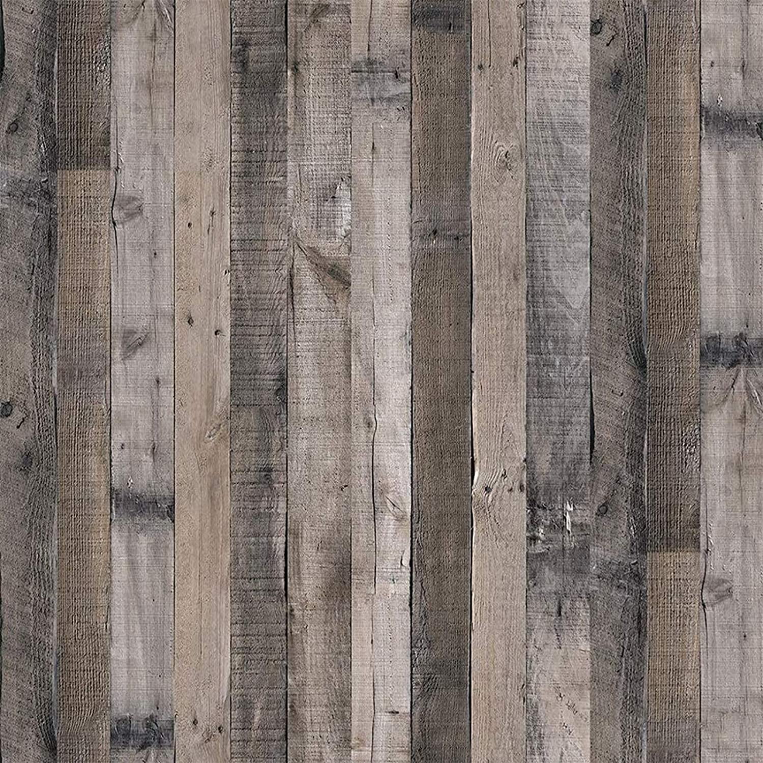 Gray Wood Wallpaper Wood Peel and Stick Wallpaper 17.7x 118.1Faux Wood Plank Paper Wood Self Adhesive Removable Wall Decorative Reclaimed Wood Look Wallpaper Vinyl Film Shiplap Wood Panel Wallpaper