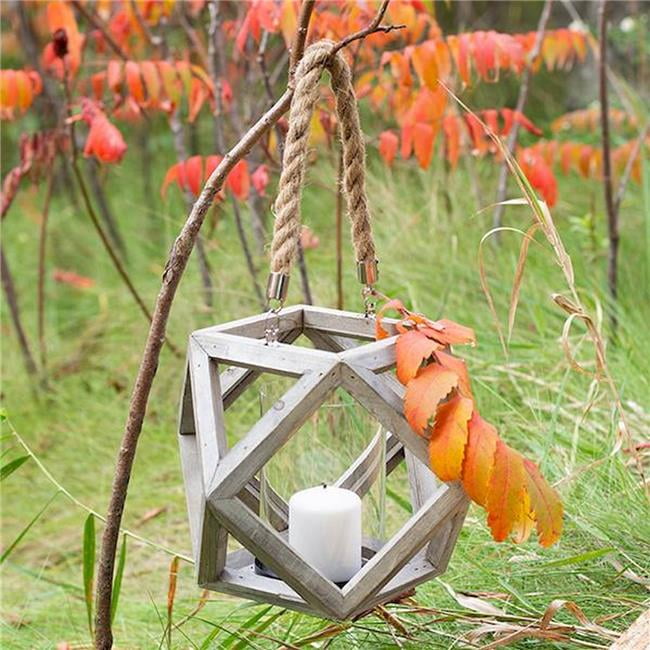 tobacco stick lanterns Gray Wood with Rope Handle & Glass Insert Candle Lantern