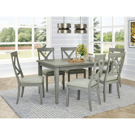 Gray Wooden 7Pc Dining Set with Rectangular Table / Seats 6 in Modern Dining
