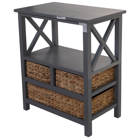 Gray Wooden Accent Table With 3 Drawers