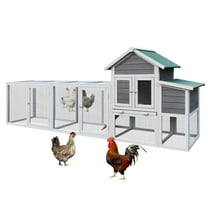Gray Wooden Chicken Coop Outdoor Hen House with Run, Waterproof Roof & Nesting Box, Rabbit Duck Poultry Cage with Perch, Sliding Tray, and Secure Locks