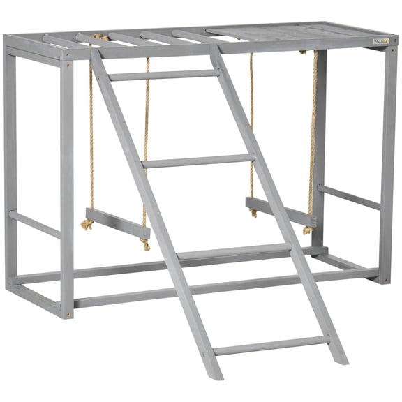 Gray Wooden Chicken Swing Set Activity Center with Multiple Roosting Perches for 3-4 Chickens