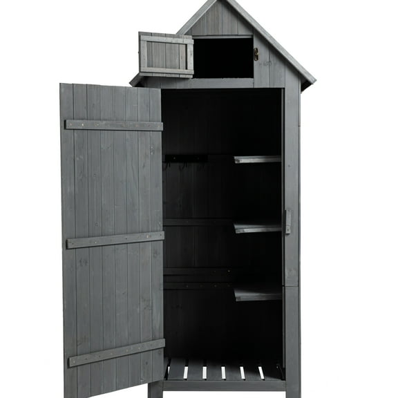 Gray Wooden Garden Tool Shed - & Waterproof Construction Outdoor Cabinet Ample Space Design