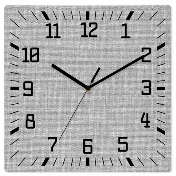 Gray Wooden Wall Clock Silent Non Ticking, Farmhouse Burlap Solid Grey Color Modern Linen Texture Square Wall Clocks Battery Operated, Decor Clock for Home Office, Living Room, Kitchen, 12 Inch