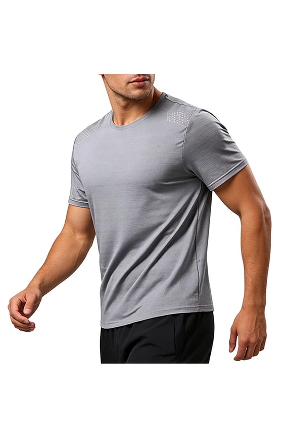 Gray Work Out Athletic Lounge Jogger Tops for Mens Summer Fall Short Half Sleeve Crew Neck Faux Silk Rayon Fishnet Quick Dry Basic Tops Shirt Blouses Man 2026 L