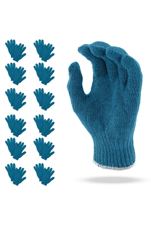 Blue Gray String Knit Work Gloves, Poly Cotton Blend, 720 Count, 10 in
