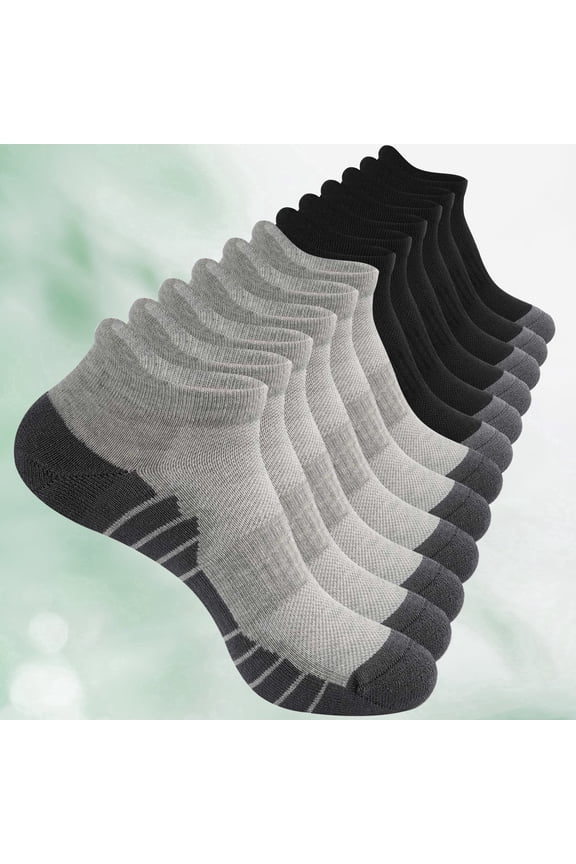 6 Pairs Men's Bamboo Fiber Ankle Socks, Low Cut Cushioned Athletic Running Workout Fitness Socks ,GRAY ( 10-13)