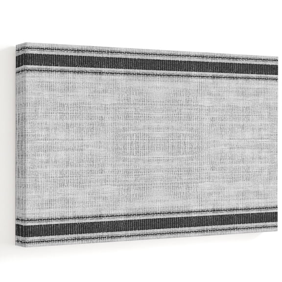 Gray Woven Canvas Wall Art, Minimalist Black Horizontal Stripes Linen Texture Wall Art Prints Artwork Framed Canvas Ready to Hang Art Pictures for Bathroom, Dressing Table, Entryway 12" x 8"