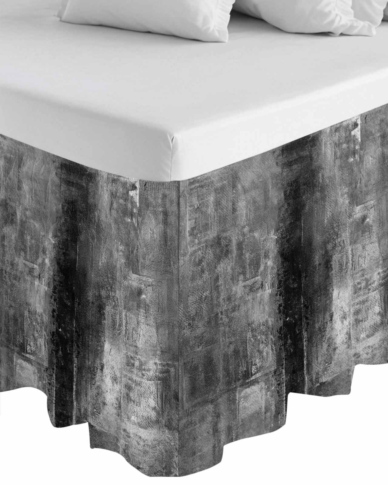 Gray Wrap Around Bed Skirts for King Bed 18" Drop,Bed Skirt with Adjustable Elastic Belt Dust Ruffle Bed Valance for Bedroom Hotel Retro Oil Painting Modern Abstract Art Aesthetics Bed Frame Cover