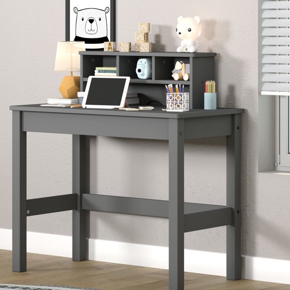 Gray Writing Desk | Suitable for Office and Study with Cable System | Wood and Synthetic Wood Build | Improves Workspace Order
