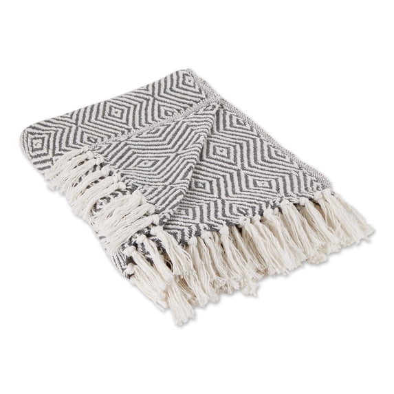 Gray X-Diamond Cotton Geometric Throw 50x60