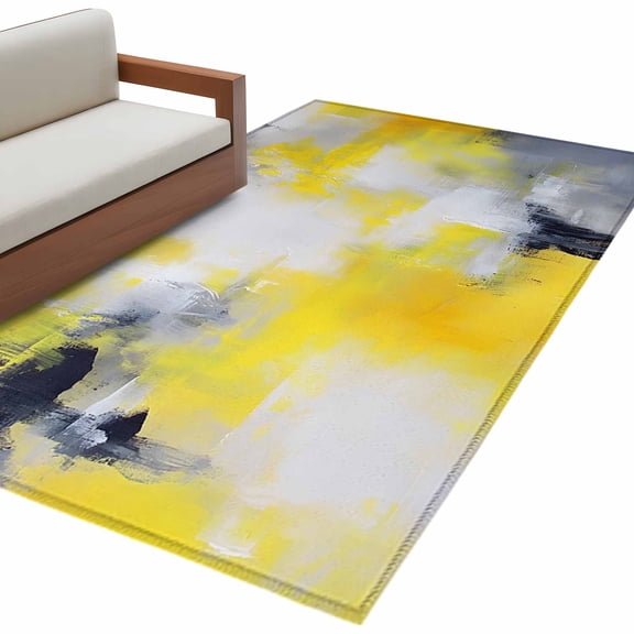 Gray Yellow Abstract Area&nbsp;Rug 3x5ft Graffiti Brush Non-Slip&nbsp;Washable Square&nbsp;Rugs Soft Felt Indoor Floor Mat for Bedroom Kitchen Living Room Bathroom
