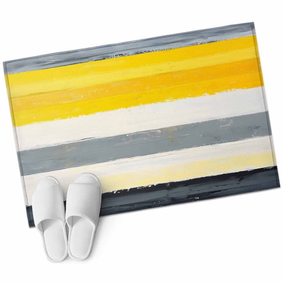 Gray Yellow Brush Area&nbsp;Rug 2x3ft Geometric Strip Non-Slip&nbsp;Washable Square&nbsp;Rugs Soft Felt Indoor Floor Mat for Bedroom Kitchen Living Room Bathroom