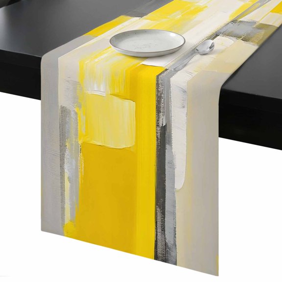 Gray Yellow Gradient Table Runner 13x36 Inch Retro Abstract Watercolor Table Runner Non-Slip Dresser Scarves for Holiday Decorations, Party, Dinner and Gatherings, 1 Pack