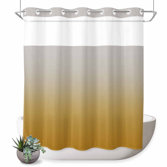 Gray Yellow No Hook Shower Curtain Gradient Shower Curtain with See Through Top Window, Waterproof Washable Fabric Curtain for Bathroom Hotel Decor, 72Wx72L